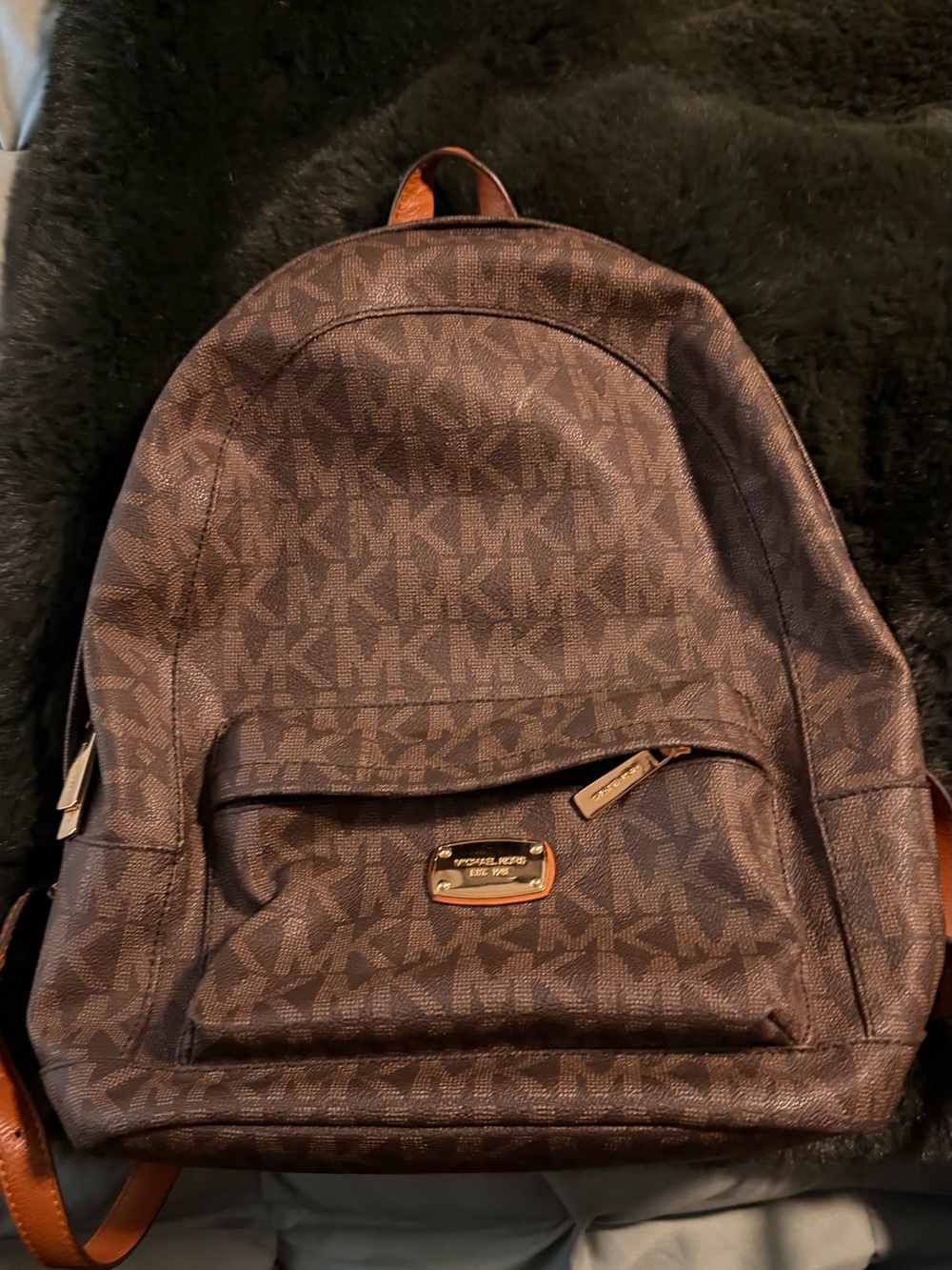Michael Kors Brown MK Logo Backpack with Gold Hardware